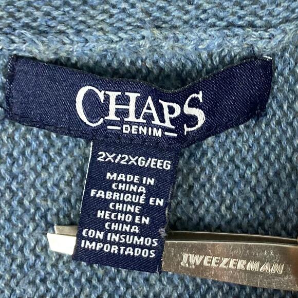 NWOT CHAPS Ralph Lauren Cardigan Sweater Vest 2X Aztec Open Blue Sleeveless 2Pkt - Picture 5 of 12